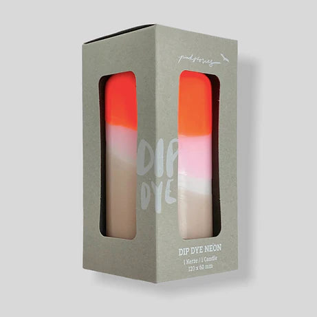 Pink Stories Dip Dye Neon Pillar Candle – Neon Orange, Blush & Sand – 13cm