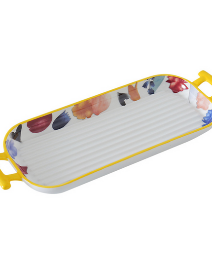 Long Floral Ceramic Baking & Serving Dish with Yellow Handles