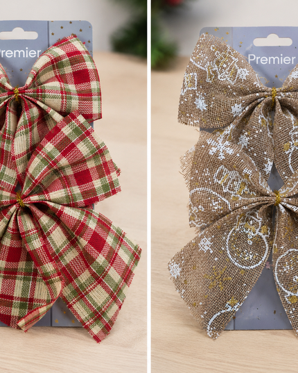 18cm 2pc Bows on Card 3 Asst Check-Natural-Sn
