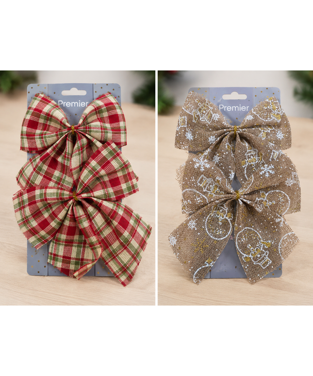 18cm 2pc Bows on Card 3 Asst Check-Natural-Sn