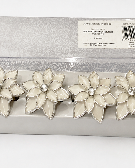 Set of 4 White Flower Napkin Rings