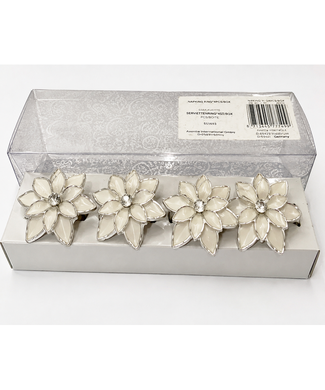 Set of 4 White Flower Napkin Rings