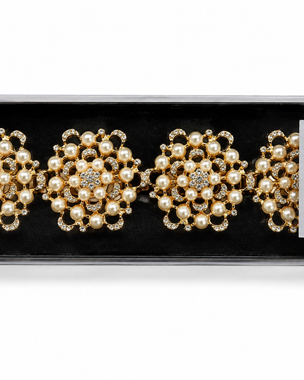 Set of 4 Gold Pearl & Diamante Napkin Rings – Luxury Table Decorations