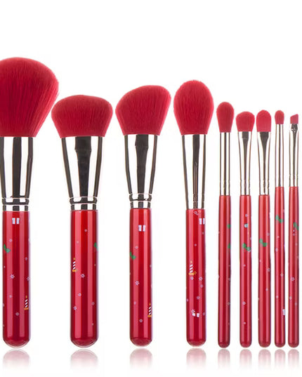 Christmas Gift 10 PCS Red Handle Premiun Synthetic Hair Vegan Makeup Brush Set