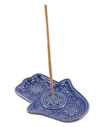 Dark Blue Hand of Hamsa Incense Holder and Trinket Dish