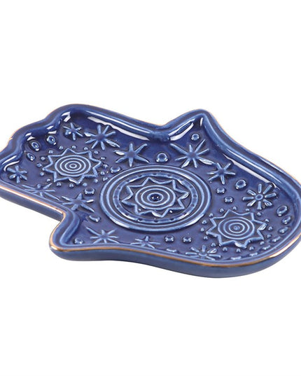 Dark Blue Hand of Hamsa Incense Holder and Trinket Dish