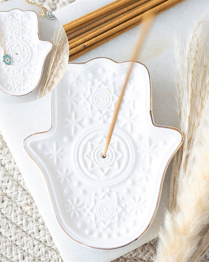White Hand of Hamsa Incense Holder and Trinket Dish