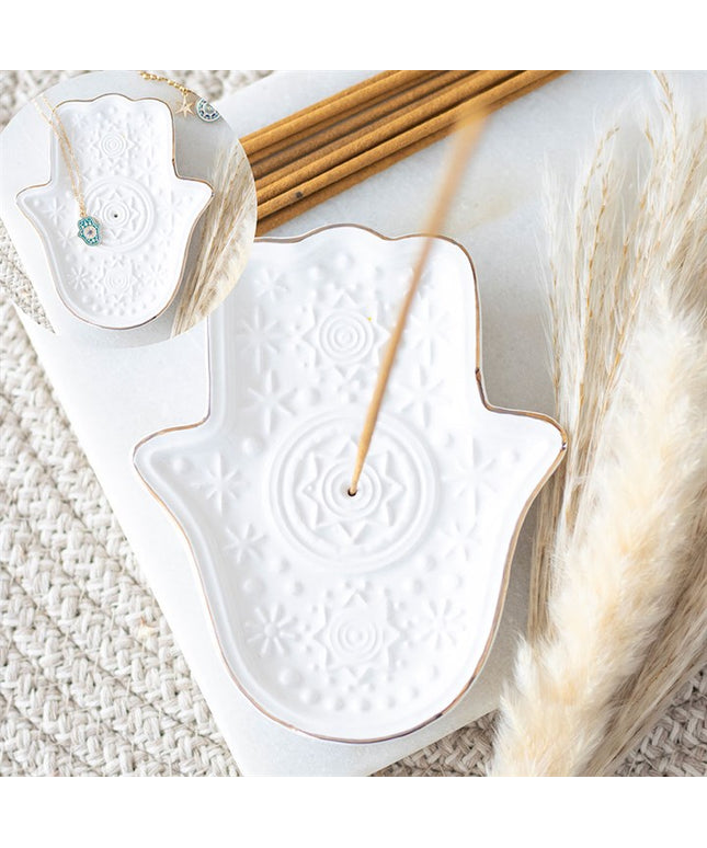 White Hand of Hamsa Incense Holder and Trinket Dish