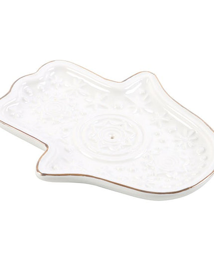 White Hand of Hamsa Incense Holder and Trinket Dish