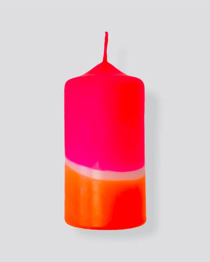 Pink Stories Dip Dye Neon Pillar Candle – Neon Pink & Orange – 13cm