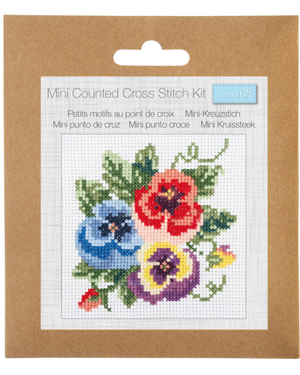 Counted Cross Stitch Kit: Mini: Pansies