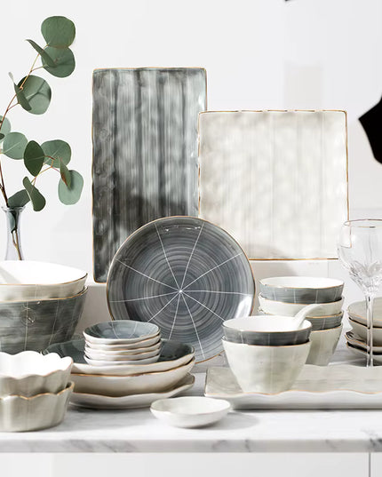 Nordic Grey Ceramic Side Plate – 20.5 cm with Gold Rim