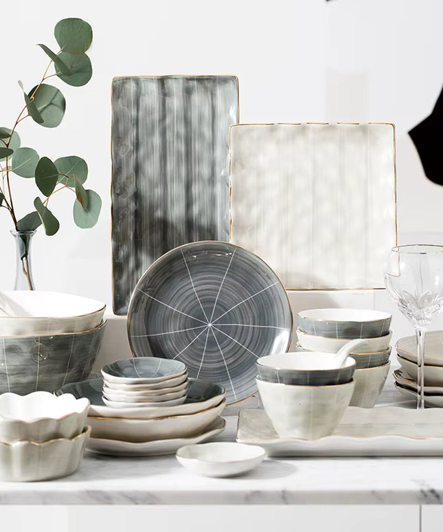 Nordic Grey Ceramic Side Plate – 20.5 cm with Gold Rim