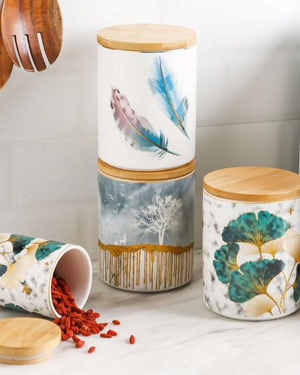 Ceramic Storage Canister with Wooden Lid – Decorative Kitchen Jar