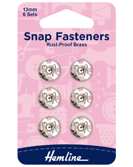 Snap Fasteners: Sew-on: Nickel: 13mm: Pack of 6