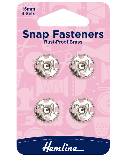 Snap Fasteners: Sew-on: Nickel: 15mm: Pack of 4