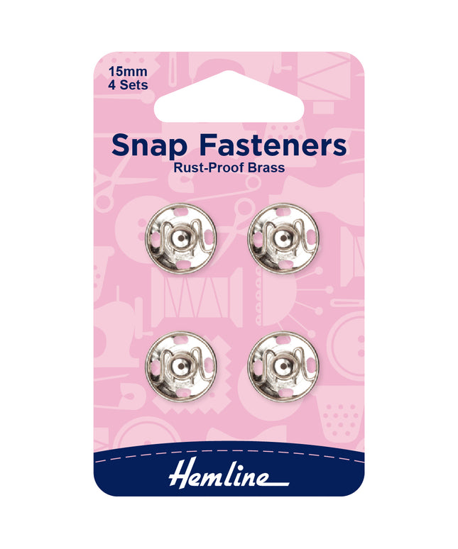 Snap Fasteners: Sew-on: Nickel: 15mm: Pack of 4