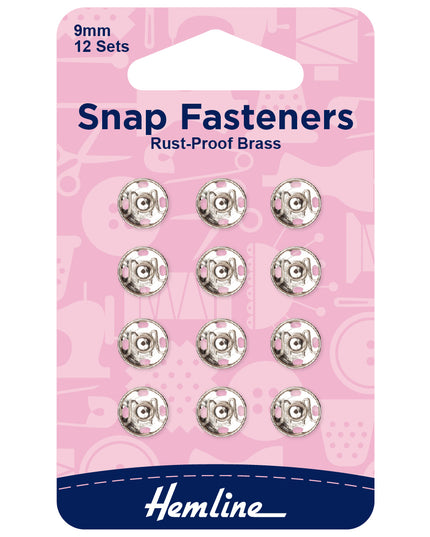 Snap Fasteners: Sew-on: Nickel: 9mm: Pack of 12