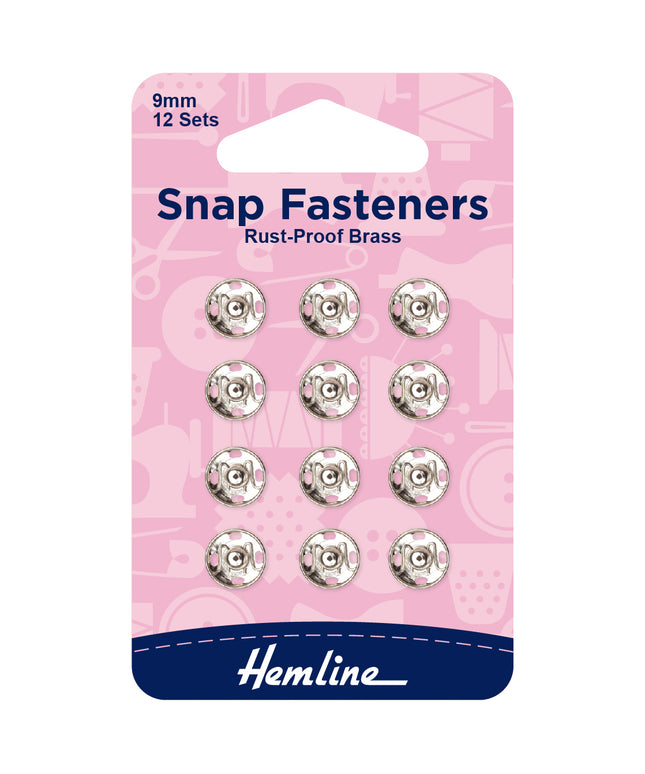 Snap Fasteners: Sew-on: Nickel: 9mm: Pack of 12
