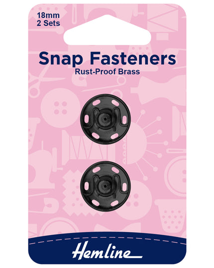 Snap Fasteners: Sew-on: Black: 18mm: Pack of 2