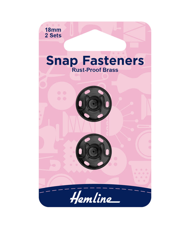 Snap Fasteners: Sew-on: Black: 18mm: Pack of 2