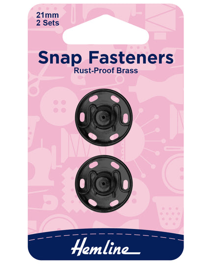 Snap Fasteners: Sew-on: Black: 21mm: Pack of 2