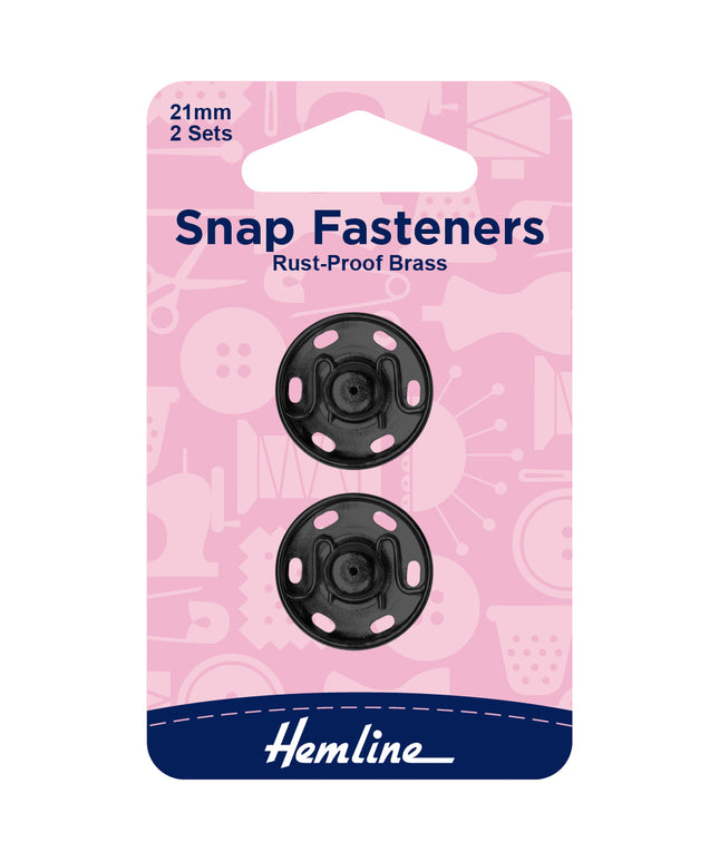 Snap Fasteners: Sew-on: Black: 21mm: Pack of 2