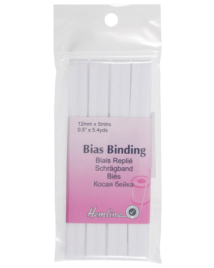 Trim: Bias Binding: Polycotton: 5m x 12mm: White
