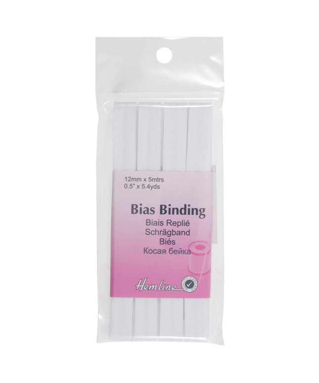 Trim: Bias Binding: Polycotton: 5m x 12mm: White