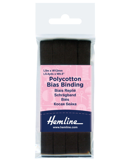 Trim: Bias Binding: Polycotton: 5m x 12mm: Black