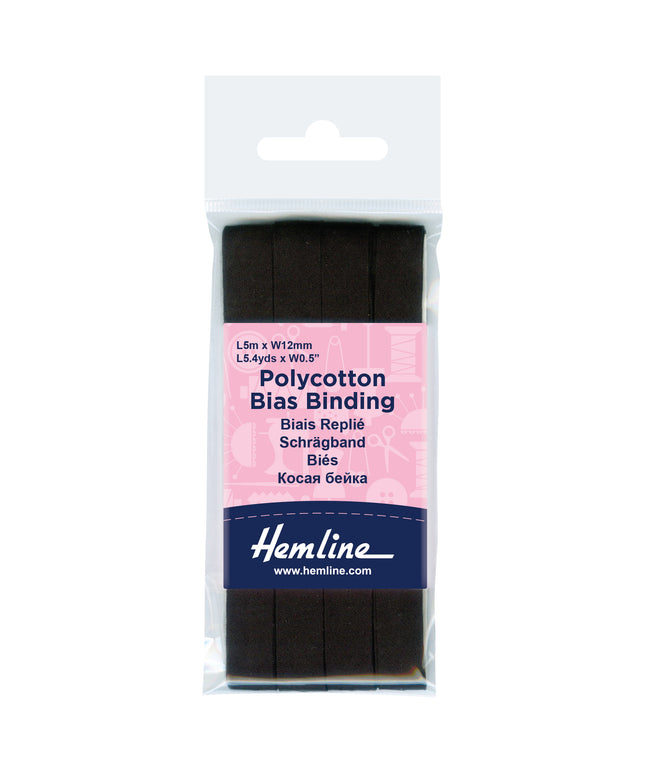 Trim: Bias Binding: Polycotton: 5m x 12mm: Black