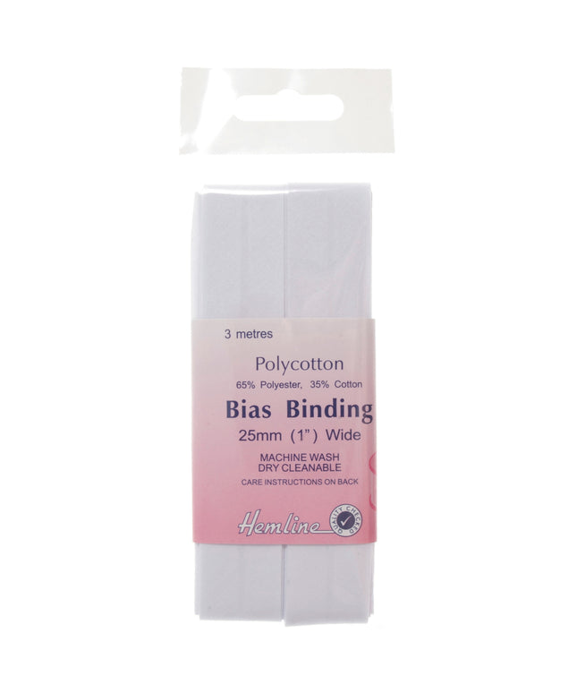 Trim: Bias Binding: Polycotton: 2.5m x 25mm: White