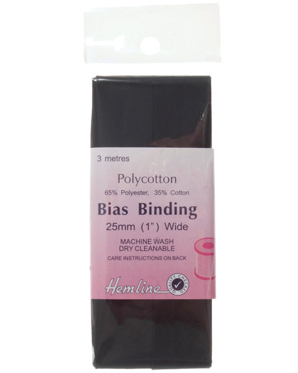 Trim: Bias Binding: Polycotton: 2.5m x 25mm: Black
