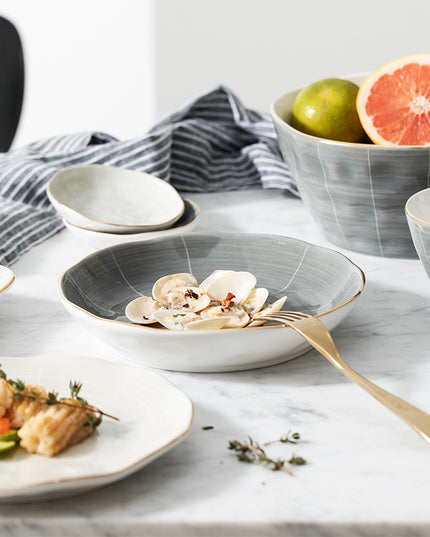 Nordic Grey Ceramic Dinner Plate – 20.5 cm with Gold Rim