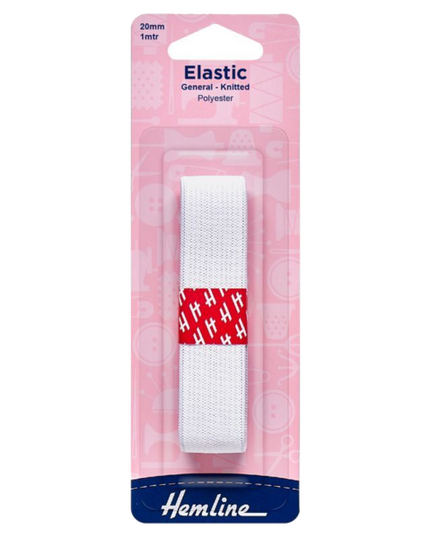 General Purpose Knitted Elastic: 1m x 20mm: White