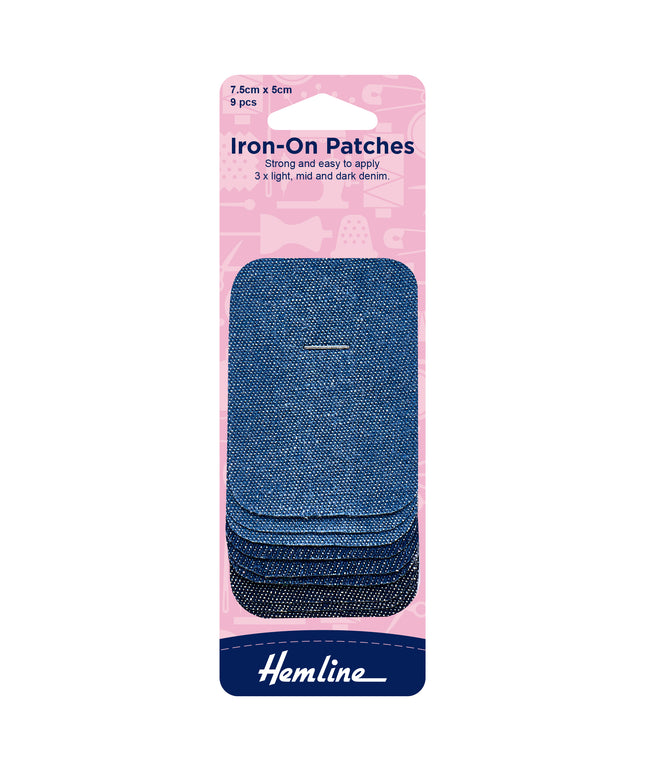 Iron-On Patches: 7.5 x 5cm: Assorted Denim Colours