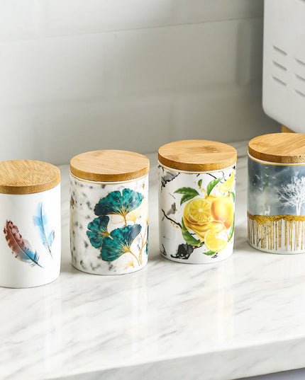 Ceramic Storage Canister with Wooden Lid – Decorative Kitchen Jar
