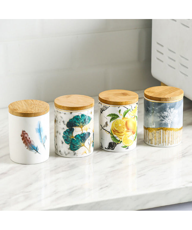Ceramic Storage Canister with Wooden Lid – Decorative Kitchen Jar