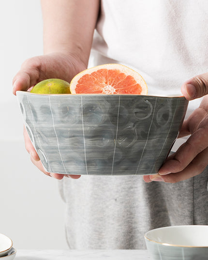 Nordic Grey Ceramic Soup Bowl – 8 Inch with Gold Rim