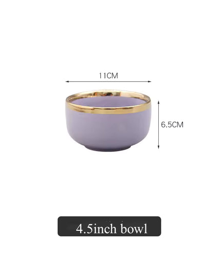 Ceramic Purple 4.5" Bowl with Gold Rim – Elegant Dessert & Snack Bowl