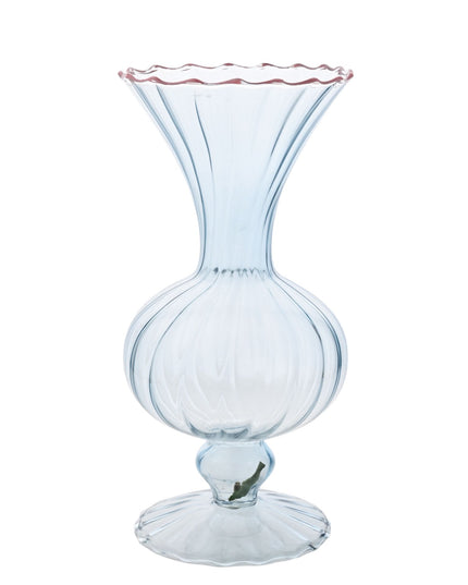 Hestia Ribbed Vase with Pink Trim