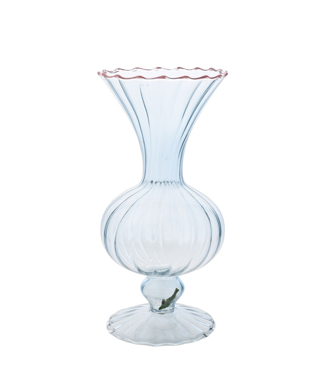 Hestia Ribbed Vase with Pink Trim