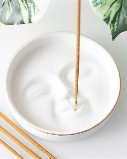 White Moon Face Incense Stick Holder