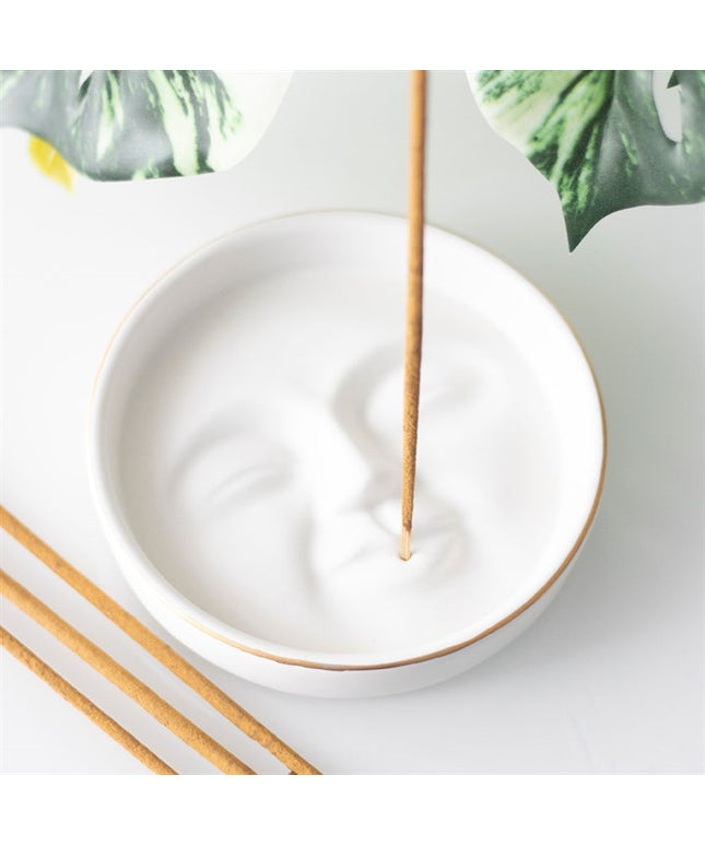 White Moon Face Incense Stick Holder