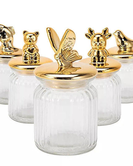 Clear Glass Jar with Gold Shaped Lid
