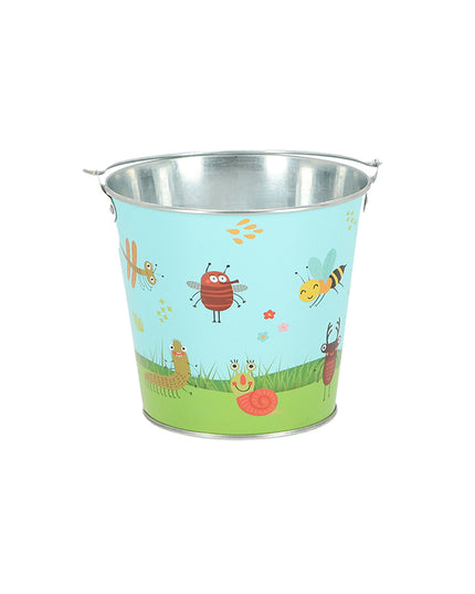 Kids Metal Bucket with Insect Design – Light Blue Garden Pail