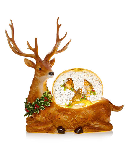 Battery Operated Lit Reindeer Water Spinner with Robin 29cm