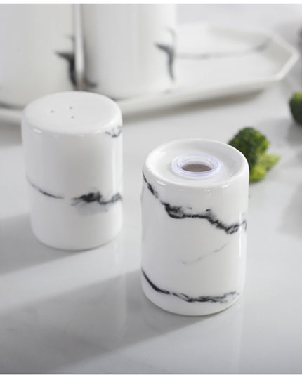 Marble Ceramic Salt & Pepper Shaker Set – Modern Kitchen Seasoning Dispensers