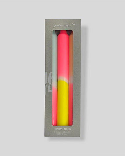 Pink Stories Dip Dye Neon Dinner Candles – Mint, Yellow, Pink & Peach – Set of 3