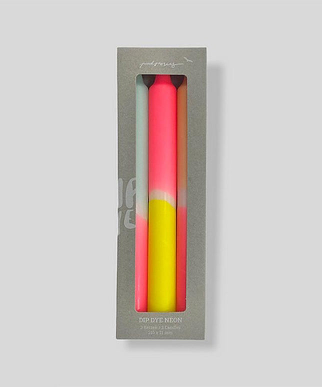 Pink Stories Dip Dye Neon Dinner Candles – Mint, Yellow, Pink & Peach – Set of 3